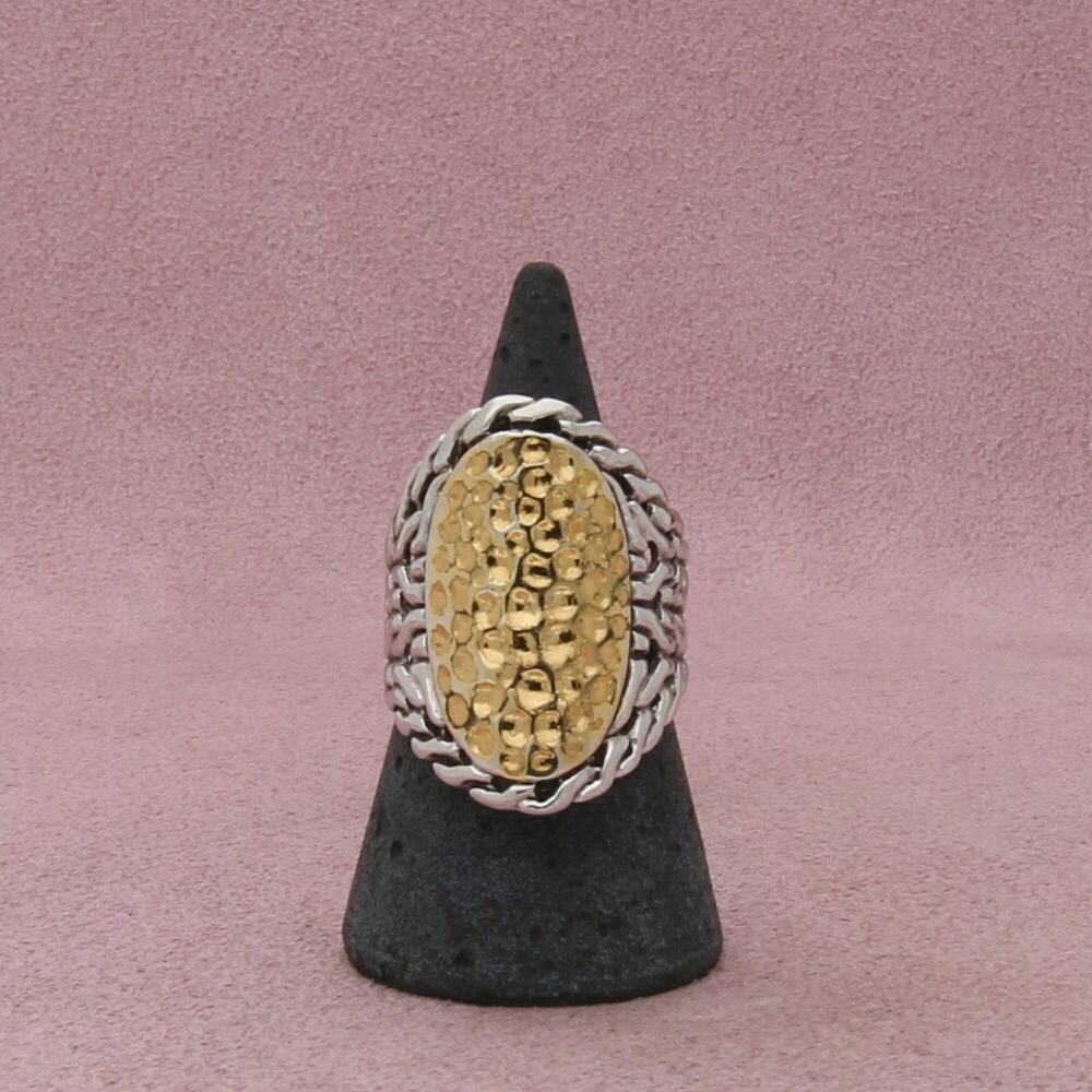 sterling silver bali two-tone gold accent hammered band ring size 8.25